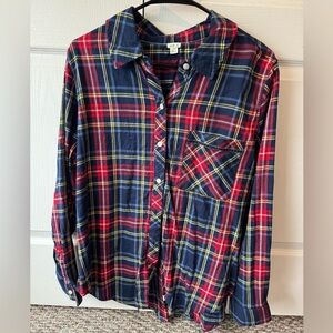 Aerie Plaid Button-Up Pajama Shirt - Navy & Red